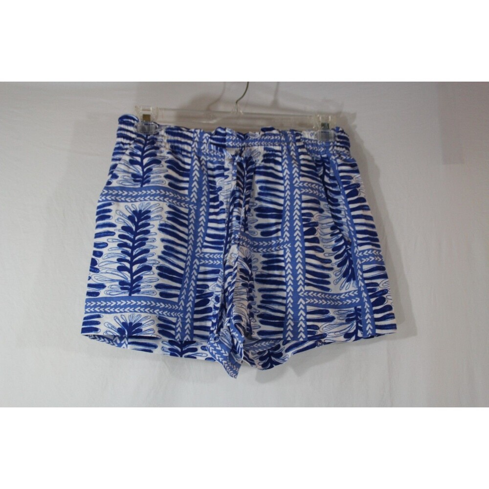 LOFT Women’s Sz M Blue White Tropical Elastic Waist Vacation Bohemian Shorts NEW